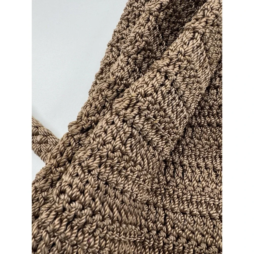Y2K Crochet Hobo Backpack Purse Brown Boho 90s Festival Bucket Crochet Knit
